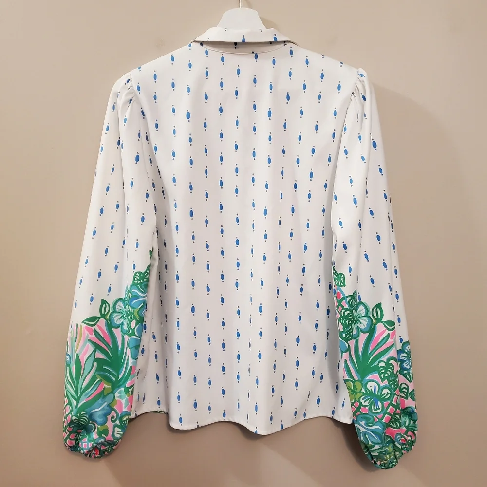 Lilly Pulitzer - Tavia Top Resort White Coconut Row Blouse - Size M - Picture 9 of 11